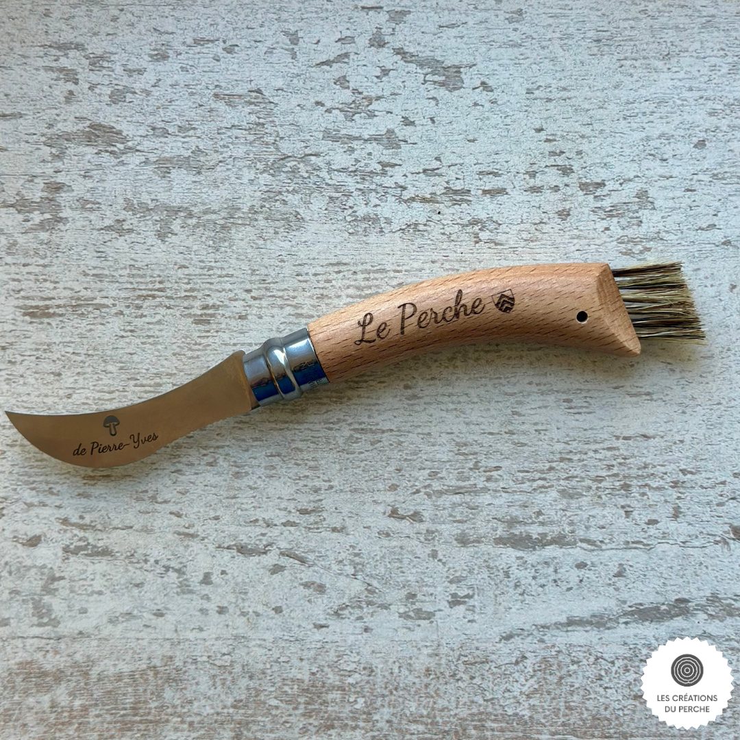 KDO MAGIC Couteau à Champignon Personnalisé - Manche Bois Gravé Prénom - Brosse Intégrée + Étui - Cadeau Fête Des Pères