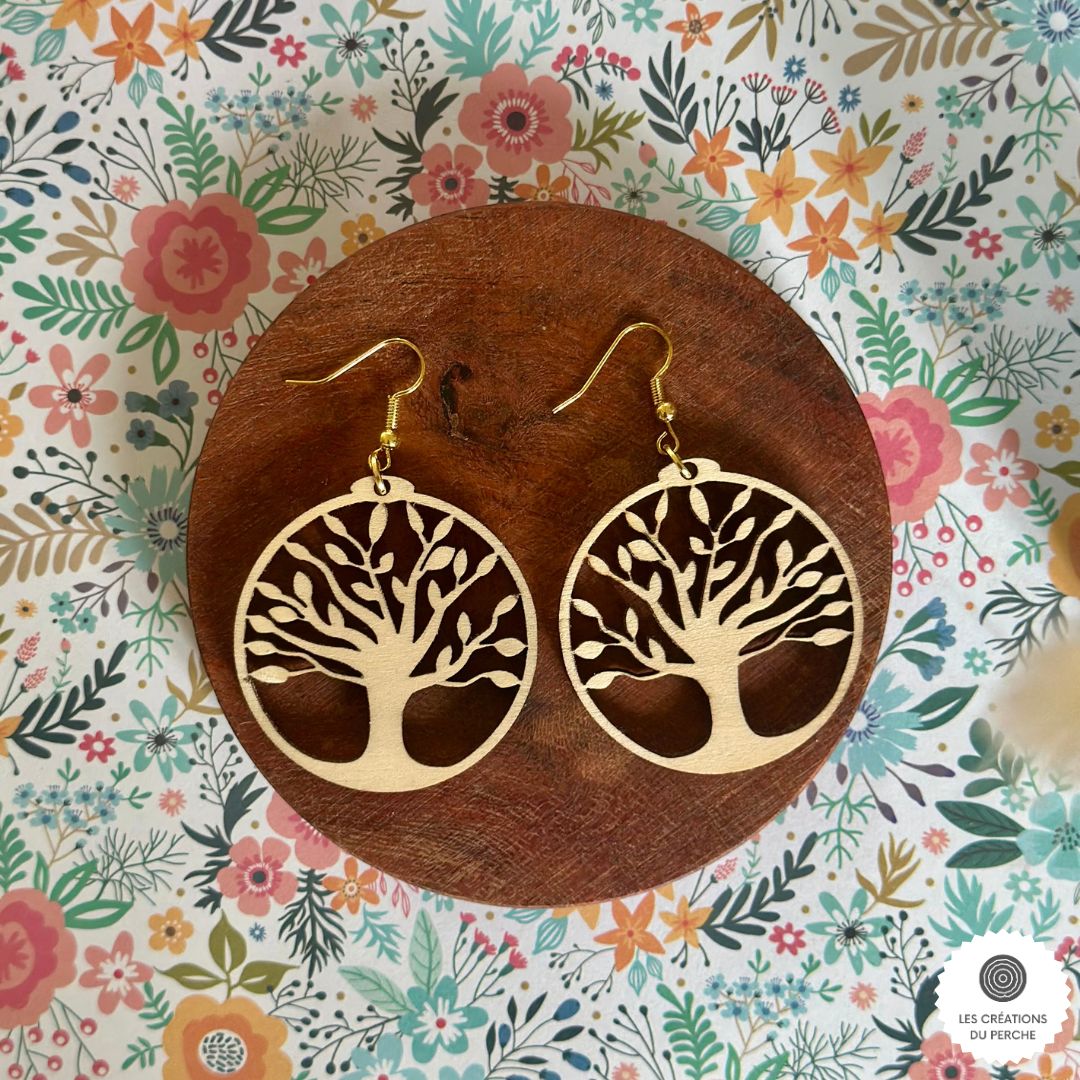 Cupimatch Boucles D'Oreilles Arbre De Vie Vintage – Acier Inox & Bois, Lot 2 Paires, Style Haltères Homme Femme